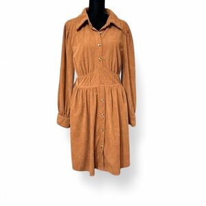 SHEIN CURVE Elegant Tan Button-Up Dress XL